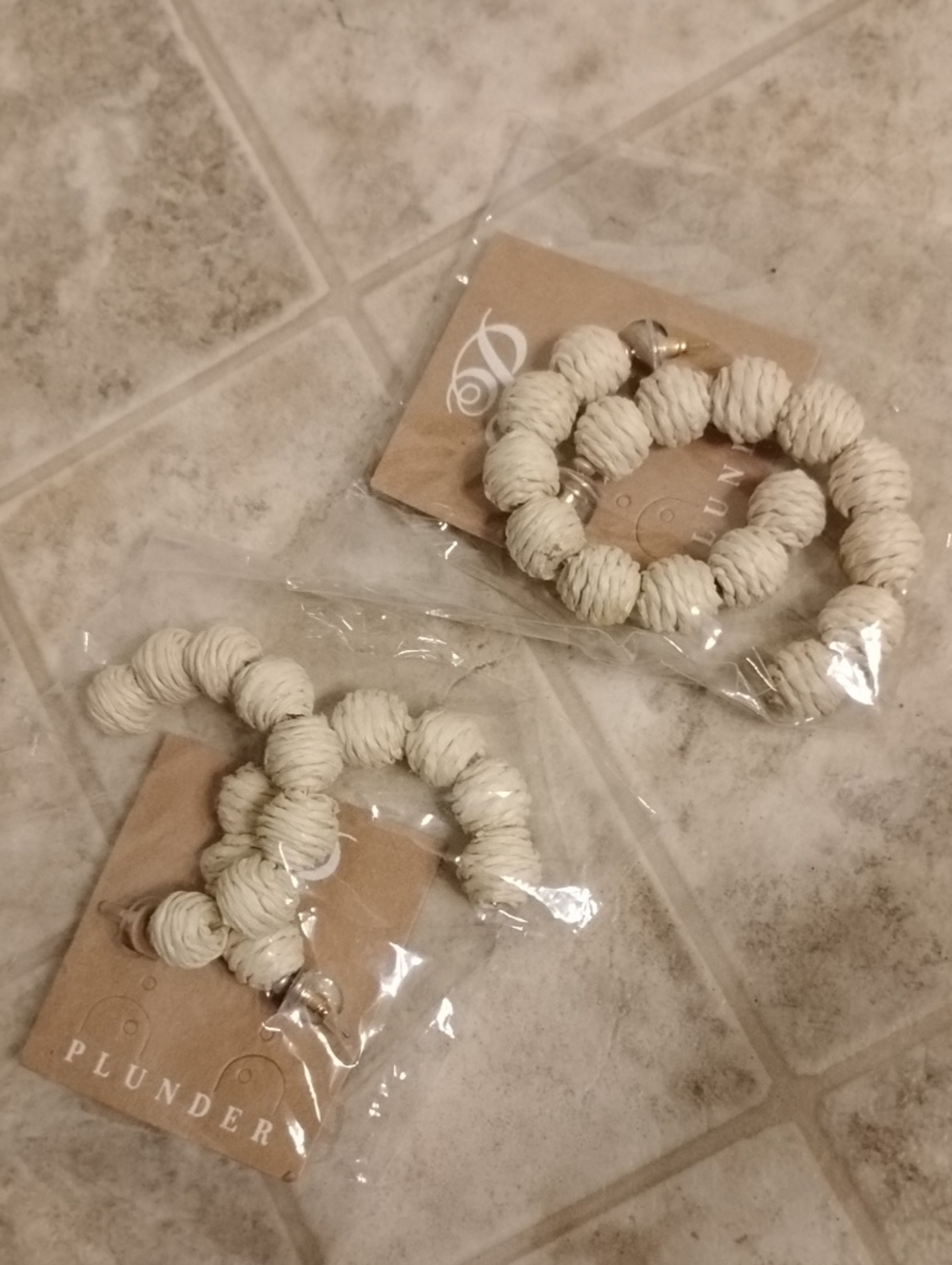 Plunder Cream Textured Beaded Hair Tie Set